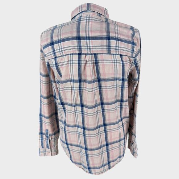 Falls Creek Womens Medium Button Front Plaid Shirt Pink Gray - Picture 2 of 6